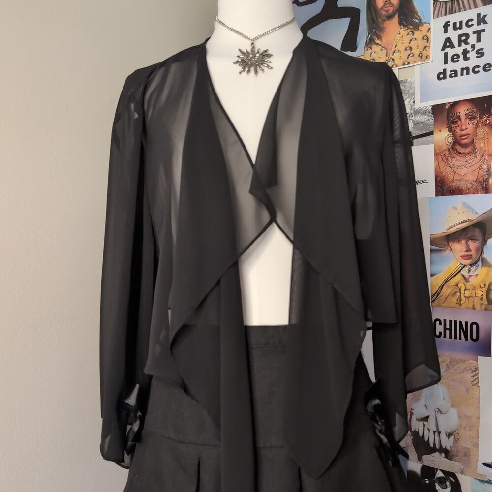Alex Evenings Black Sheer Open Front Cardigan